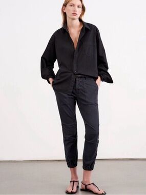 Nili Lotan Mid-Rise Straight Leg Washed Black Joggers with Zipper Ankle, Size 2